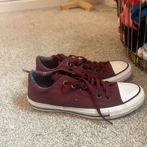 Maroon chuck Taylor’s low top converse